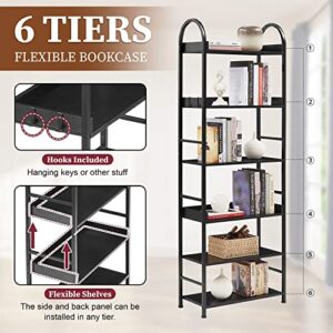 Merax 6 -Tier Tall Bookshelf Bookcase, Open Industrial Open Storage and Display Shelves with Hooks