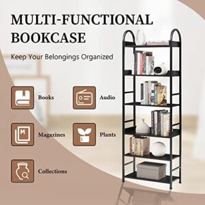 Merax 6 -Tier Tall Bookshelf Bookcase, Open Industrial Open Storage and Display Shelves with Hooks