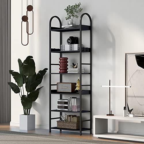 Merax 6 -Tier Tall Bookshelf Bookcase, Open Industrial Open Storage and Display Shelves with Hooks