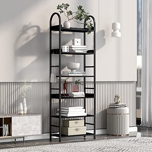 Merax 6 -Tier Tall Bookshelf Bookcase, Open Industrial Open Storage and Display Shelves with Hooks