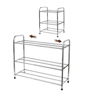 greatsk 3-tier expandable shoe rack, stackable and adjustable shoes organizer storage shelf, sturdy and durable metal structure free standing shoe rack for closet entryway doorway