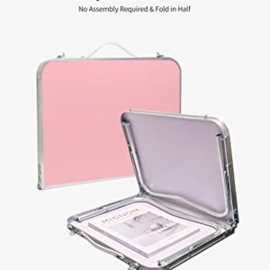 FISYOD Folding Laptop Table, Bed Table Lap Desk, Breakfast Tray Table, Portable Mini Picnic Study Reading Drawing Table, Folding in Half with Inner Storage Space (Pink)