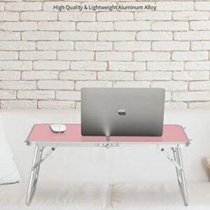 FISYOD Folding Laptop Table, Bed Table Lap Desk, Breakfast Tray Table, Portable Mini Picnic Study Reading Drawing Table, Folding in Half with Inner Storage Space (Pink)