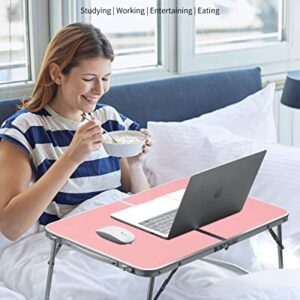 FISYOD Folding Laptop Table, Bed Table Lap Desk, Breakfast Tray Table, Portable Mini Picnic Study Reading Drawing Table, Folding in Half with Inner Storage Space (Pink)