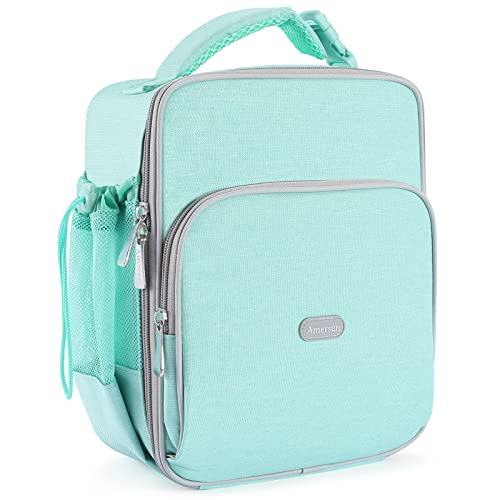 Amersun Kids Lunch Box with 8MM Insulated sponge & Multi-pocket & Water Bottle Holder, Keep Food Warm Cold School Lunch Bag for Kids Teen Girls Boys,Lunch Tote Bag for Children,Light Blue New