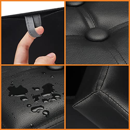 VewePata® Storage Ottoman Foot Rest Footstool with Side Pocket,17 Inch Leather Ottoman with Storage for Living Room or Dorm Storage,Folding Ottoman Padded with Thick Sponge,17X13X13in Black