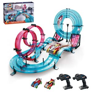 INSGEN Slot Car Race Track Sets for Kids, Hot Wheels Magnetic Attraction Track Builder, Electric Remote Control Track Car Birthday Toys for Boys Kids Age 6 7 8-12