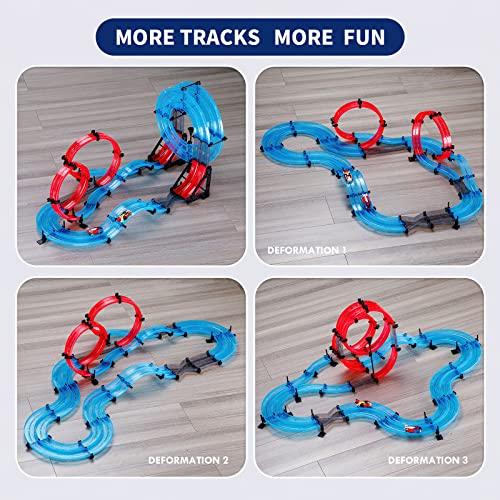 INSGEN Slot Car Race Track Sets for Kids, Hot Wheels Magnetic Attraction Track Builder, Electric Remote Control Track Car Birthday Toys for Boys Kids Age 6 7 8-12