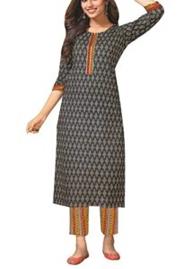 ladyline casual ethnic printed cotton kurta with pants set for women kurti (cpkp dtqu690)(48/gray)