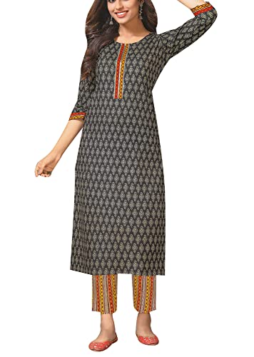 ladyline Casual Ethnic Printed Cotton Kurta with Pants set for Women Kurti (CPKP DTQU690)(48/Gray)