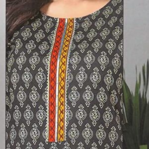 ladyline Casual Ethnic Printed Cotton Kurta with Pants set for Women Kurti (CPKP DTQU690)(48/Gray)