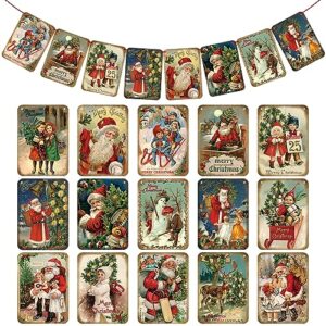 15 pcs christmas vintage style hanging banner with red ribbon traditional vintage victorian style christmas bunting decor santa christmas party banner hang bunting decoration for party fireplace