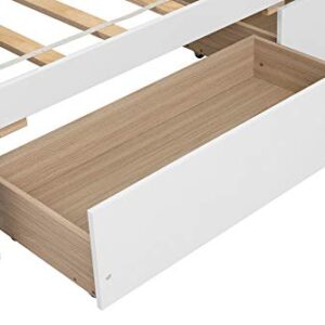 Lepfun Designs Twin Daybed with Two Drawers, Wood Twin Size Sofa Bed Frame with Wooden Slat Supports, Storage Daybed for Bedroom, Living Room (White, Twin with Drawers)