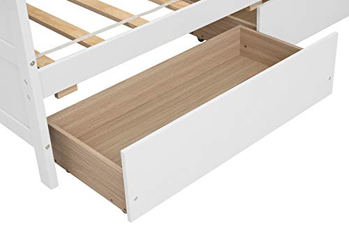 Lepfun Designs Twin Daybed with Two Drawers, Wood Twin Size Sofa Bed Frame with Wooden Slat Supports, Storage Daybed for Bedroom, Living Room (White, Twin with Drawers)