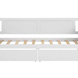 Lepfun Designs Twin Daybed with Two Drawers, Wood Twin Size Sofa Bed Frame with Wooden Slat Supports, Storage Daybed for Bedroom, Living Room (White, Twin with Drawers)