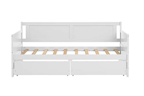 Lepfun Designs Twin Daybed with Two Drawers, Wood Twin Size Sofa Bed Frame with Wooden Slat Supports, Storage Daybed for Bedroom, Living Room (White, Twin with Drawers)