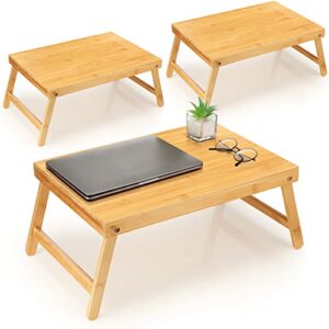 3 pieces wooden lap desk for bed bamboo acacia table bed tray bed laptop desk with folding legs eating serving laptop computer table tray for bedroom writing working studying drawing (bamboo)