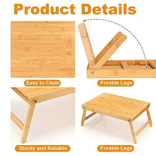 3 Pieces Wooden Lap Desk for Bed Bamboo Acacia Table Bed Tray Bed Laptop Desk with Folding Legs Eating Serving Laptop Computer Table Tray for Bedroom Writing Working Studying Drawing (Bamboo)