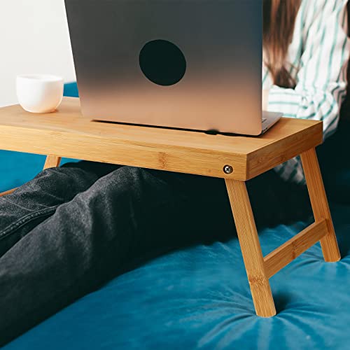 3 Pieces Wooden Lap Desk for Bed Bamboo Acacia Table Bed Tray Bed Laptop Desk with Folding Legs Eating Serving Laptop Computer Table Tray for Bedroom Writing Working Studying Drawing (Bamboo)
