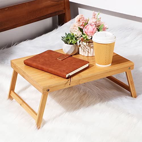 3 Pieces Wooden Lap Desk for Bed Bamboo Acacia Table Bed Tray Bed Laptop Desk with Folding Legs Eating Serving Laptop Computer Table Tray for Bedroom Writing Working Studying Drawing (Bamboo)