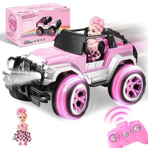 carox remote control car for girls, pink rc car with doll and sticker for ages 4-10 years old girls, 80 mins with rechargeable battery, 1:16 scale 2.4ghz, birthday for grils,ox11s