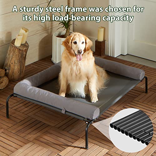 RRPETHOME Large Elevated Cooling Dog Bed,Raised Dog Cots Beds for Large Dogs,Outdoor Dog Bed for Large Dogs,Chew Proof Portable Cooling Pet Cot Skid-Resistant Feet,Frame with Breathable Mesh