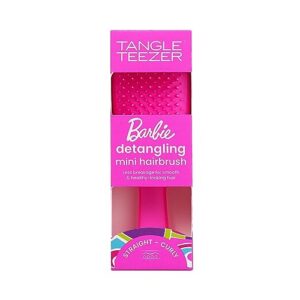 tangle teezer x barbie the mini ultimate detangling brush, dry and wet hair brush detangler for traveling and small hands, totally pink