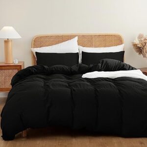 atsense duvet cover queen size, super soft 100% washed microfiber 3 piece black comforter cover bedding set with zipper closure, 1 duvet cover 90x90 and 2 pillowcases
