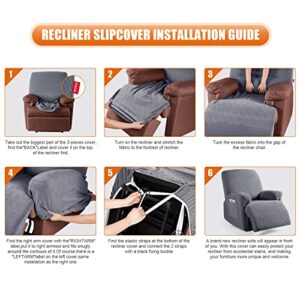 VANSOFY Recliner Chair Cover, 3-Pieces Stretch Lazy Boy Recliner Covers for Recliner Chair Soft Reclining Chair Slipcover Furniture Protector for Dogs Cats(Dark Gray)