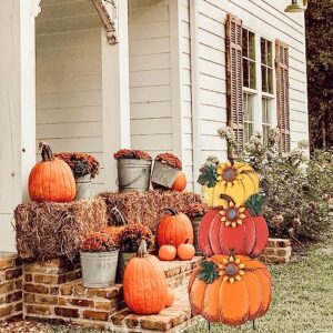 PHITRIC Fall Decorations for Home Outdoor, Decorative Garden Stakes with 3 Pumpkins for Fall Decor, Metal Yard Signs for Outside Garden Yard Lawn Porch Lawn Thanksgiving Decorations
