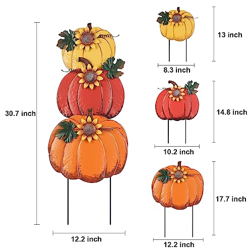 PHITRIC Fall Decorations for Home Outdoor, Decorative Garden Stakes with 3 Pumpkins for Fall Decor, Metal Yard Signs for Outside Garden Yard Lawn Porch Lawn Thanksgiving Decorations