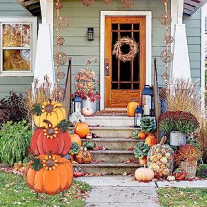 PHITRIC Fall Decorations for Home Outdoor, Decorative Garden Stakes with 3 Pumpkins for Fall Decor, Metal Yard Signs for Outside Garden Yard Lawn Porch Lawn Thanksgiving Decorations