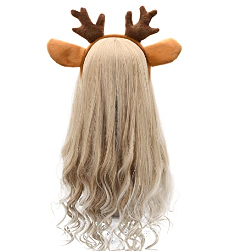 HODRME Plush Reindeer Antler Headband-Halloween Christmas Festival Theme Party Animal Cosplay Costume Headbands