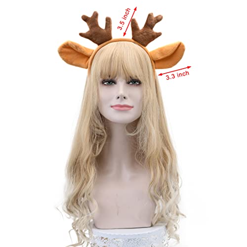 HODRME Plush Reindeer Antler Headband-Halloween Christmas Festival Theme Party Animal Cosplay Costume Headbands