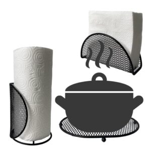 countertop paper towel holder set with table napkin holder and trivet mat for hot pots and pans, decorative cast iron towel stand for kitchen counter, home decoration kitchen accessories