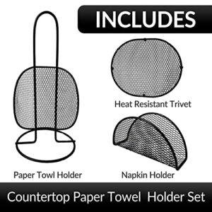Countertop Paper Towel Holder Set with Table Napkin Holder and Trivet Mat for Hot Pots and Pans, Decorative Cast Iron Towel Stand for Kitchen Counter, Home Decoration Kitchen Accessories