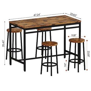 Lamerge Bar Table Set,Dining Table Set for 4, Kitchen Table and Chairs for 4,Bar Table with Stools, Bar Height Table and Chairs for Dining Room, Kitchen, Restaurant and Living Room, 47in, Rustic Brown