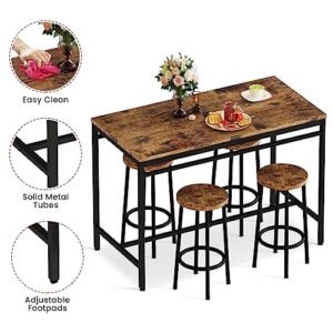 Lamerge Bar Table Set,Dining Table Set for 4, Kitchen Table and Chairs for 4,Bar Table with Stools, Bar Height Table and Chairs for Dining Room, Kitchen, Restaurant and Living Room, 47in, Rustic Brown
