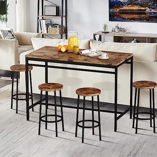 Lamerge Bar Table Set,Dining Table Set for 4, Kitchen Table and Chairs for 4,Bar Table with Stools, Bar Height Table and Chairs for Dining Room, Kitchen, Restaurant and Living Room, 47in, Rustic Brown