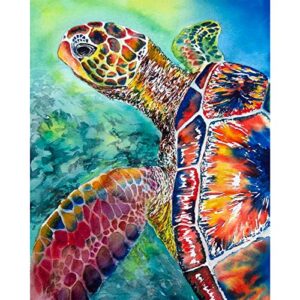 teinsnis sea turtle paint by number for adults canvas, diy digital sea turtle paint by numbers, sea turtle adult paint by number kits, acrylic oil number painting kits for home decor gift 16"x20"