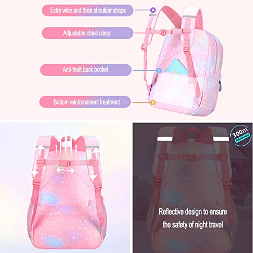 Jcobvig Kawaii Backpack For Girls Kids,Cute Student School Backpack With Pen Bag,Blue Aesthetic Starry Rainbow Laptop Travel Bag (Blue Large 17.5in