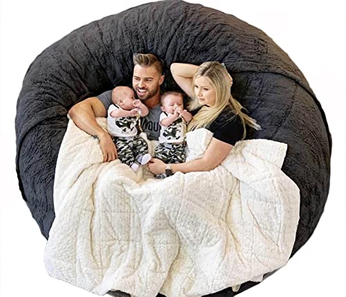 5FT Giant Fur Bean Bag Chair Cover, Ultra Soft Bean Bag Bed for Adults (No Filler, Cover only), Big Round Soft Fluffy Faux Fur Bean Bag Lazy Sofa Bed Cover, Machine Washable Big Size Bean Bag Cover