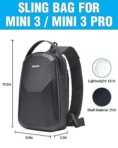 PEKREWS Mini 3 Pro Case, Waterproof Hard Carrying Case Portable Travel Drone Bag Sling Backpack Compatible with DJI Mini 3 Pro with RC Controller, Fly More Combo and Accessories, Black (Case Only)