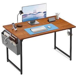 comhoma computer desk, 47 inch home office desks with storage bag and headphone hook, modern simple style writing study work computer table (brown)