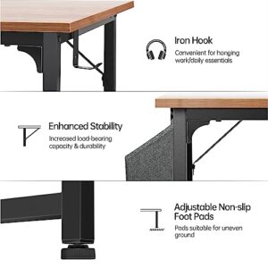 COMHOMA Computer Desk, 47 Inch Home Office Desks with Storage Bag and Headphone Hook, Modern Simple Style Writing Study Work Computer Table (Brown)