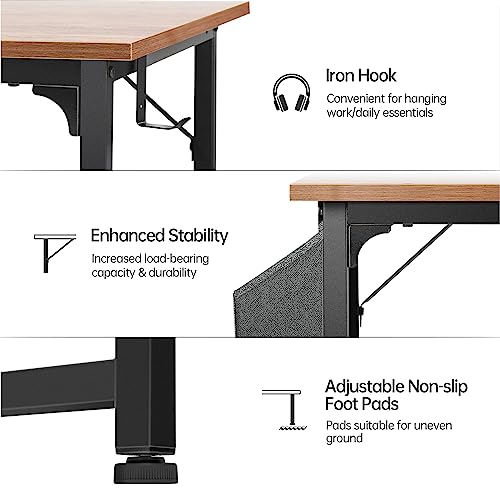 COMHOMA Computer Desk, 47 Inch Home Office Desks with Storage Bag and Headphone Hook, Modern Simple Style Writing Study Work Computer Table (Brown)