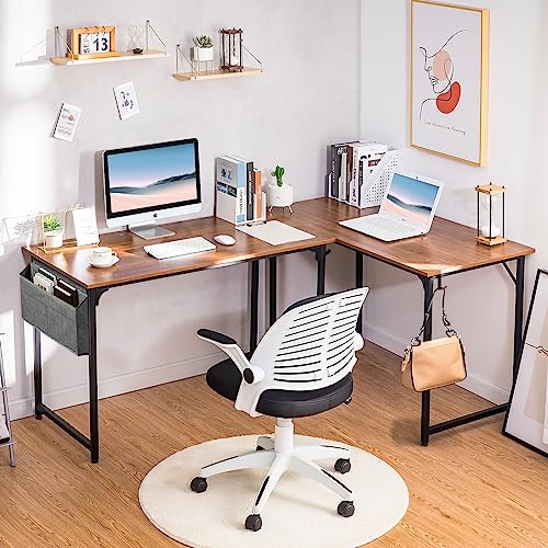 COMHOMA Computer Desk, 47 Inch Home Office Desks with Storage Bag and Headphone Hook, Modern Simple Style Writing Study Work Computer Table (Brown)