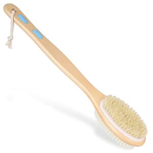 shower brush with soft and stiff bristles, long handle back brush dual-sided, wet & dry brush for cellulite and lymphatic