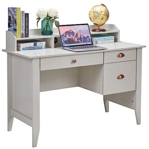 itusut computer desk with drawers and usb charging port, home office desk with hutch and file drawer, writing study table executive desk pc desk workstation for bedroom, oak white