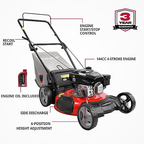 PowerSmart 21 in. 144cc 3-in-1 Gas Walk-Behind Push Lawn Mower with Bag (DB2321PR)